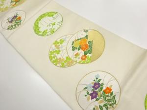 丸文に菊・藤・秋草模様織り出し袋帯